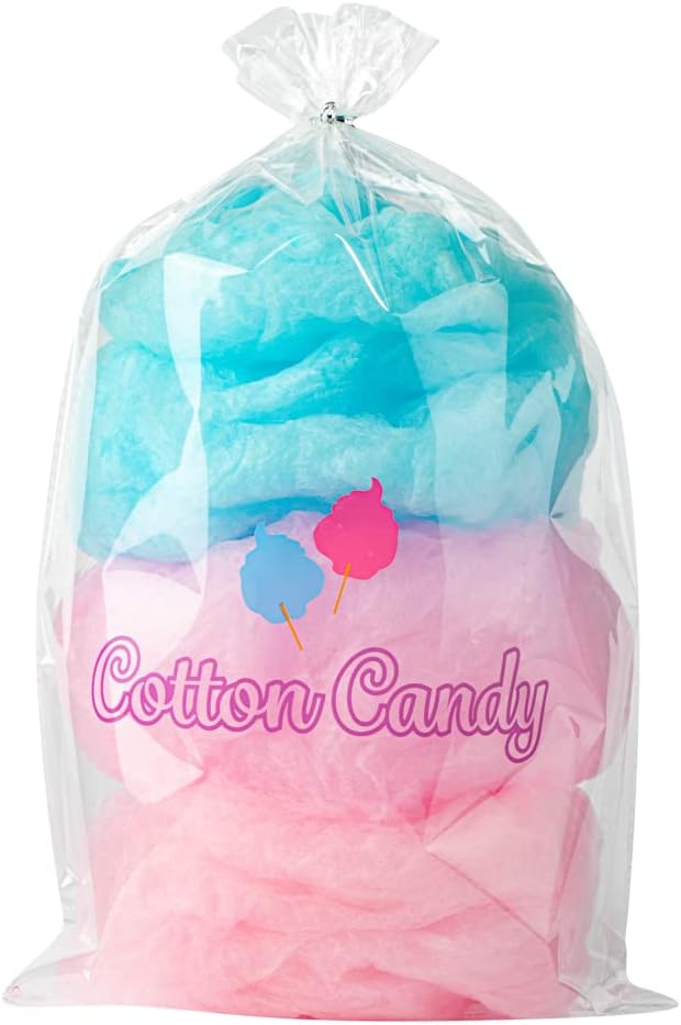 Bag Tek 12 x 18 Inch Bags For Cotton Candys, 100 Greaseproof Cottons Candy Bags - Hot & Cold Friendly, Freezable, Clear PE Plastic Cotton Candy Favor Bag, For Favors Or Goodie Bags - Restaurantware