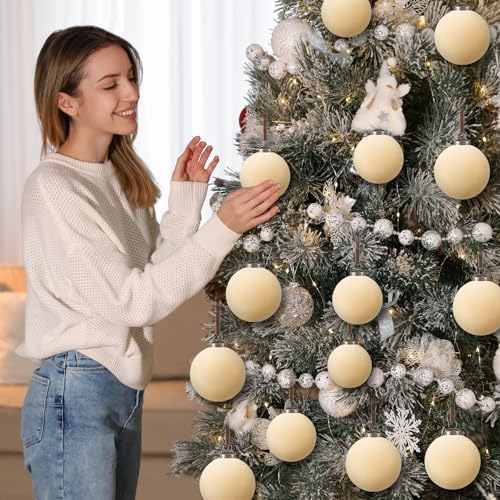 Foilswirl 36 Pcs Champagne Velvet Christmas Balls, 2.36", 2.76", 3.15"