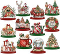 Leinuosen 12 Pcs Christmas Table Decoration Red Green Christmas Tiered Tray Decor Wooden Santa Claus Centerpieces Reindeer Snowman Wreath Farmhouse Xmas Decor for Home Kitchen Coffee Bar Shelf Indoor