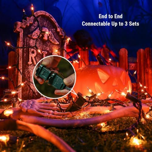 BrizLabs Orange Halloween Lights 300 Count 69.6ft Incandescent Light String