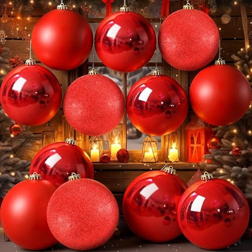 Jenaai 12 Pack Large Christmas Ball Ornaments Set, Big Shatterproof Christmas Tree Decorations, Matte, Glossy, Glitter Bauble for Xmas Holiday Party Indoor Outdoor(6 Inch,Red)