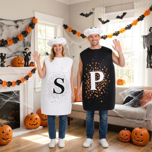 4 Pcs Salt and Pepper Couples Costume, Adult Halloween Condiment Cosplay
