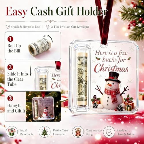 6PCS Christmas Cash Gift Ornament, Acrylic Christmas Money Holders for Cash