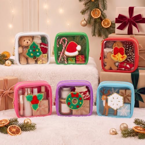 Abbylike 6 Pcs Christmas Preppy Patch Makeup Bags Bulk Polyester Holiday Makeup Bag Skincare Pouch Xmas Zipper Cosmetic Pouch Preppy Thing for Travel Christmas Women Gift (Classic, Multicolor)