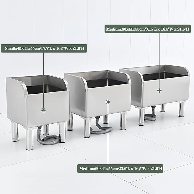 Commercial Floor Mop Sink, Stainless Steel Mop Service Basin Mop Bucket Laundry Room Slop Sink Utility Tub Mop Pool Kit for Kitchen/Restaurant/Business/Garages, Silver-80x41x55cm