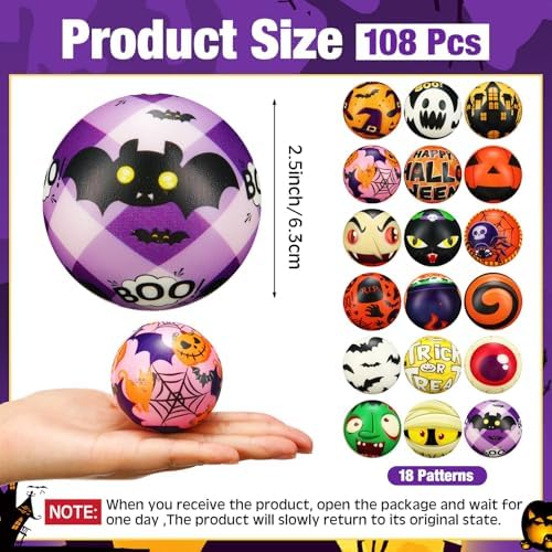 Yunsailing 108 Pcs Halloween Mini Sensory Fidget Ball 2.4" Relief Toys