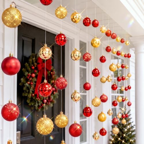 6 Pcs Christmas Ball Garland 6.6 ft Hanging Ornaments Strand, Red and Gold