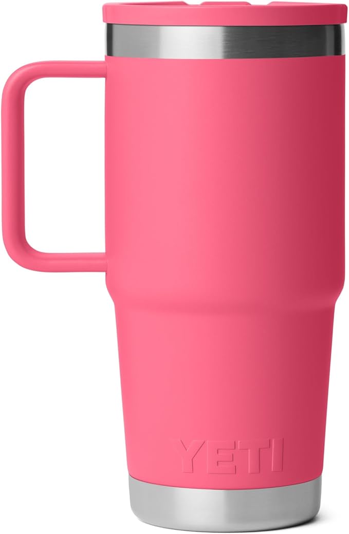 YETI Rambler 20 oz Travel Mug with Flip Straw Lid – Stainless Steel, Vacuum Insulated, Leakproof, Cup Holder Friendly, Tropical Pink