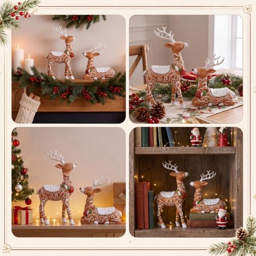 Amyhill 2 Pcs Gingerbread Christmas Reindeer Decorations Resin Figurines