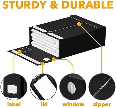 SpaceAid 2 Pack Bed Sheet Organizers and Storage, Foldable Sheet Organizer for Linen Closet, Sheets Set Folder Keeper with Window XL (Queen & King Size) Organizing Bedding Container, Black