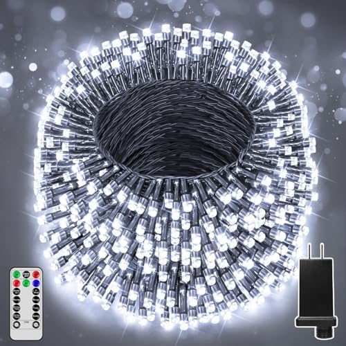 Christmas Lights Outdoor, Christmas Tree Lights Plug in, 8 Modes Twinkle String Light for Bedroom Wedding Party Ceiling Xmas Home Decorations 1200 LED(Cool White 394 FT)