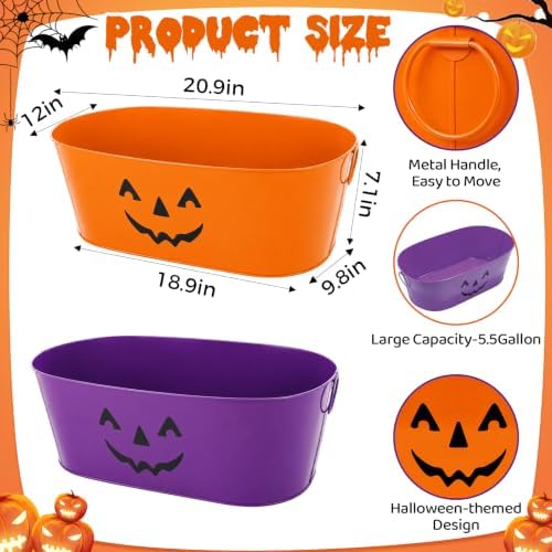 2Pcs 5.5 Gal Halloween Galvanized Beverage Ice Buckets,Halloween Candy Bowl