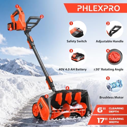 Cordless Electric Snow Shovel, 40V Snow Blower, 17'' width