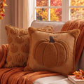 Fall Throw Pillow Covers 16x16 Set of 2 Reversible Rust Pumpkin Plush