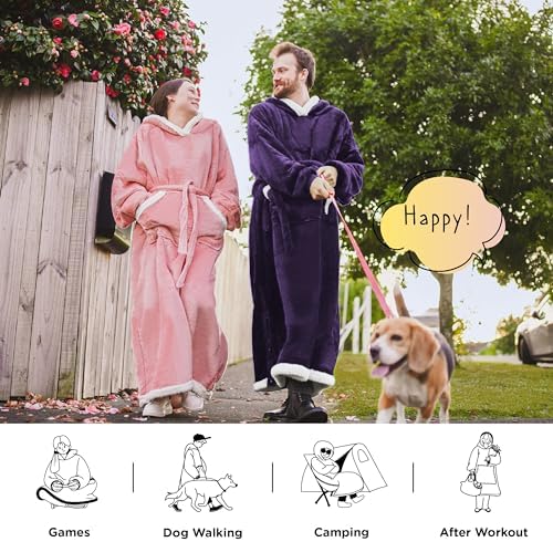 Bedsure Wearable Blanket Hoodie, Long Hooded Blanket Sweatshirt as Christmas Birthday Gifts for Men, Cozy Sherpa Hoodie for Adult, Oversize, Dark Purple