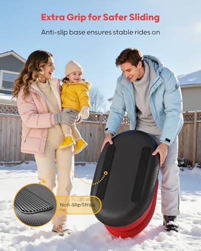 QPAU Snow Sled for Toddlers 1-3 with Canvas Cover, Inflatable Baby Sled with 3-Sided Protection, Tow Strap & Handles, Kids Snow Tube for Skiing & Sledding Outdoor Toys