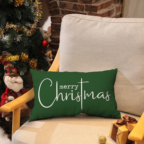 Allorry Christmas Pillow Covers Merry Christmas Throw Pillow Decorative Beige Cotton Cloth Linen Cloth Pillow Cover Sofa Cover Decorative Rectangle Length 12X20 inches