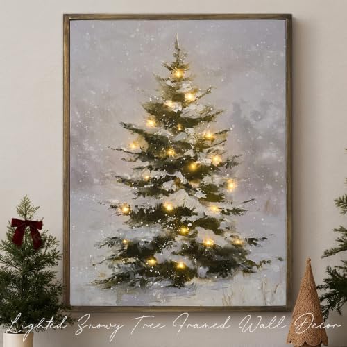 Christmas Decorations-18“ x 24" Lighted Framed Snowy Tree Canvas Wall Decor