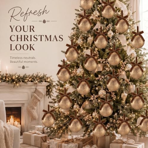 Yunlly 12 Pcs Neutral Christmas Ornament, Bronze Gold, 3.15''