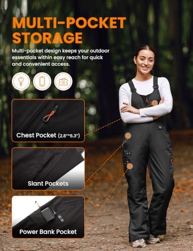 Heated Insulated Bib Overalls for Women with 16000mAh Power Bank, Outdoor Snow bibs Warm Skiing Snowboard Pants