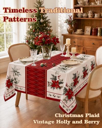 Square Christmas Tablecloth, Holiday Dining Decor, 54x54 Inch