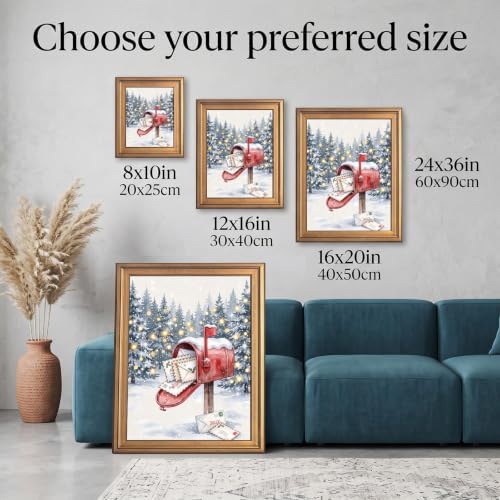 Framed Red Mailbox Holiday Canvas Print Gold Frame Inch 8x10