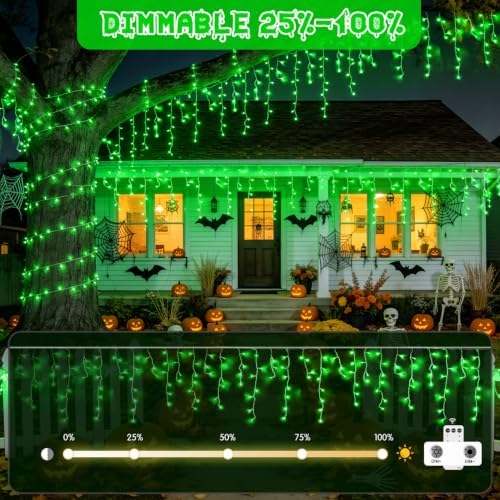 JMEXSUSS Green Icicle Halloween Lights Outdoor, 400 LED 38.8Ft