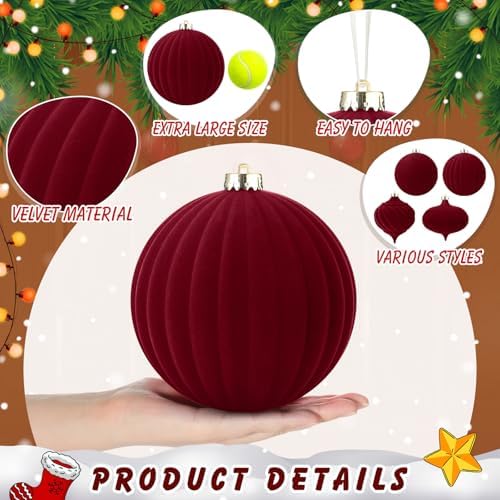 Civaner 4 Pcs Large Velvet Christmas Ball,6 Inch,Burgundy