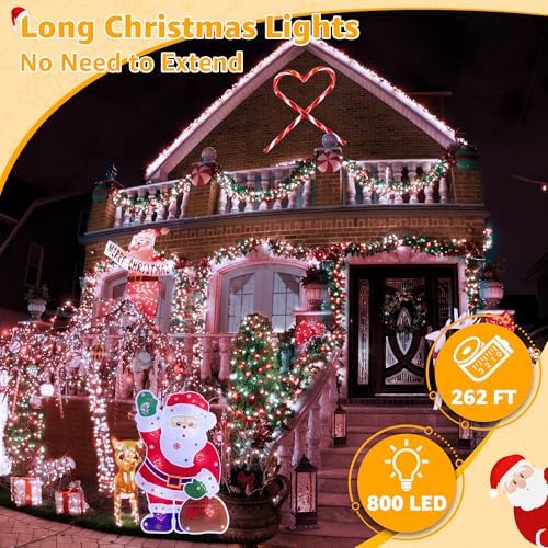 Ollny Christmas Lights Outdoor 800LED 262FT, Red and White Plug in Timers