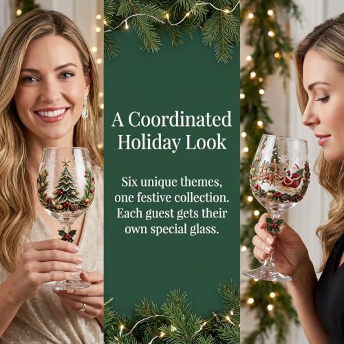 Christmas Wine Glass Collection Gift Box Set, Christmas Wine Glasses, Raised Holiday Goblet with Snowflake Decor, Festive Glassware, Wines & Cocktails, Holiday Party & Table Decor (F)