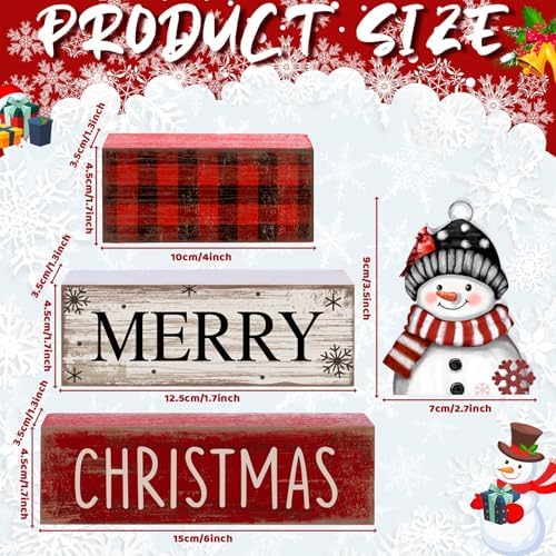 Lineshading 4 Pcs Christmas Table Decoration Wooden Snowman Decor Christmas Tiered Tray Decor Red Buffalo Plaid Block Signs Snowman Table Centerpiece Farmhouse Winter Decoration for Home Kitchen Shelf