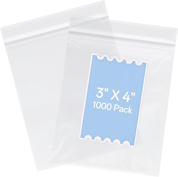 1000 Count - 3 x 4 Inch Small Plastic Bags, Clear Reclosable Zip Bags with Resealable Zip Top Lock for Beads, Jewelry, Crafts, Office Supplies Storage