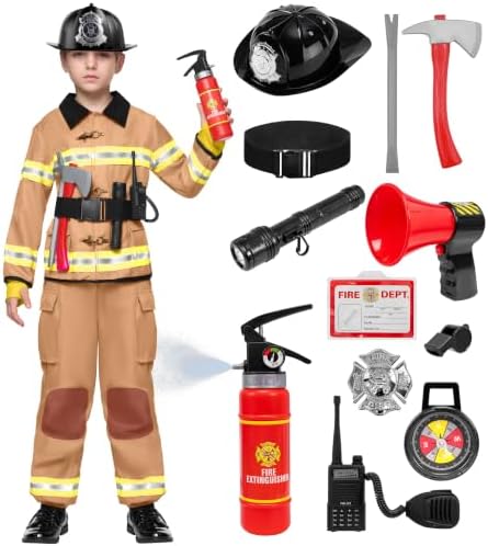 Spooktacular Creations Halloween 14PCS Firefighter Costume for Kids, Boys Fireman Costume with Toys Set for Toddler RolePlay