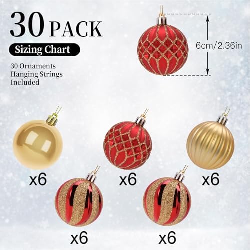 SHareconn 30ct 2.36 Inch Christmas Tree Balls Ornaments, Red & Gold, 60mm