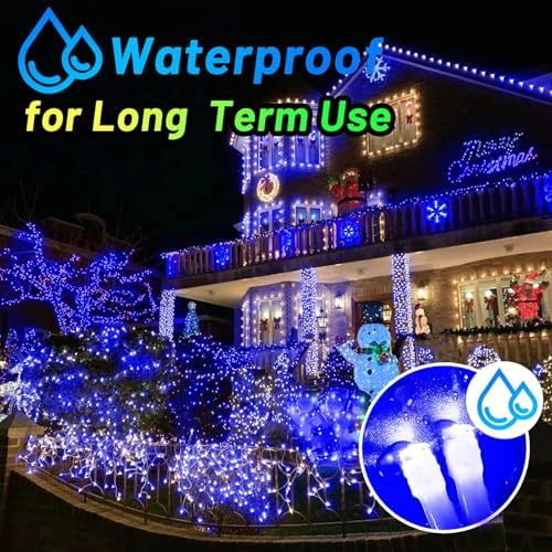 KNONEW Outdoor Christmas Lights 99ft 300 LED String Lights 8 Modes & Timer Fairy Light Plug in Waterproof LED String Lights for Xmas Yard Tree Wedding Party Holiday Decorations (Blue)