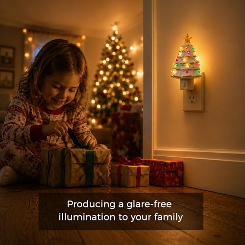 L LOHAS LED Christmas Tree Night Light, Ceramic Night Lights for Kids