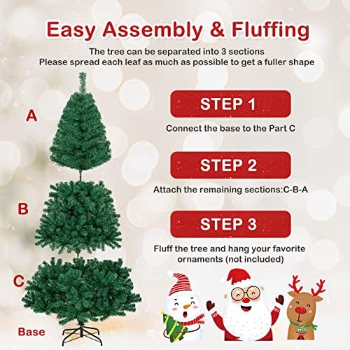 HAPPYGRILL 7FT Artificial Christmas Tree, Unlit Xmas Pine Tree, Metal Stand