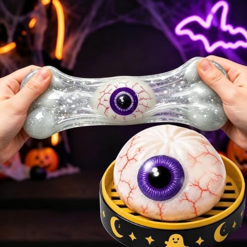 Halloween Spooky Pumpkin Stress Ball Squeeze Toy for Adults, Slow Rise Glitter DumplingSpooky Ghost Decorations, Halloween Cute Pumpkin Squeeze Fidget Toy for Stress Anxiety Relief(White Eyes)