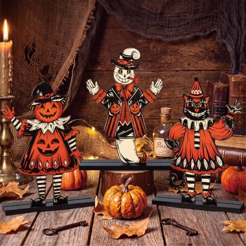 3 Pcs Halloween Decorations Indoor, Wooden Vintage Halloween Kitchen Decor