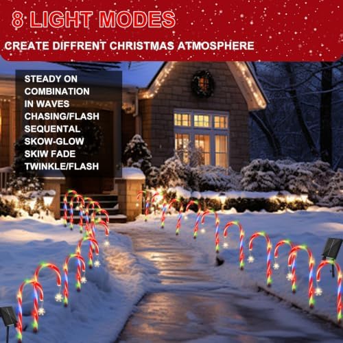 10 Pack Solar Candy Cane Pathway Lights, Multicolor Christmas Yard Decor