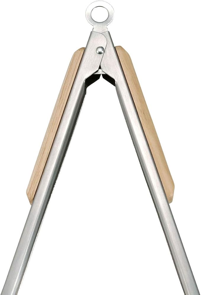Captain Stag UG-3228 / UG-3231 / UG-3273 Outdoor BBQ Tongs, Wood Grip, Stainless Steel, Stopper Included