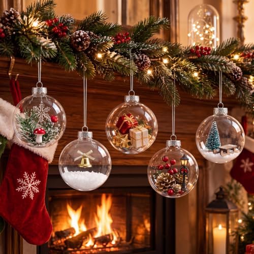 Liliful 24 Pcs Christmas Clear Glass Ornaments Fillable Flat Ball 3.94 Inch for Crafts DIY Craft Fillable Glass Ornament Balls Disc Bulbs for Christmas Tree Party Wedding Home Decor