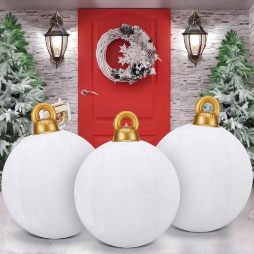 Jetec 3 Pcs 32 Inch Giant White Velvet Christmas Inflatable Balls