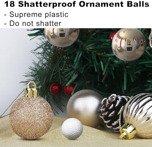 Champagne Gold 3.2" Large Christmas Balls - Christmas Tree Decoration Ornaments Shatterproof Hanging Balls for Birthday Halloween Holiday Wedding Decorations Set of 18pcs