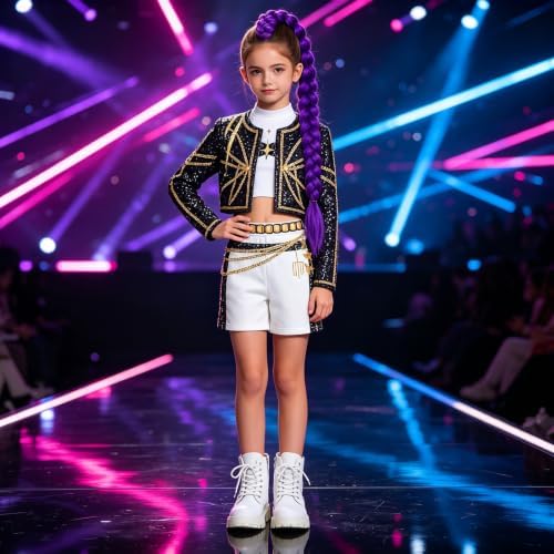 Pop Star Costume Kids Girls Golden Stage Outfit Halloween Costume Accessory
