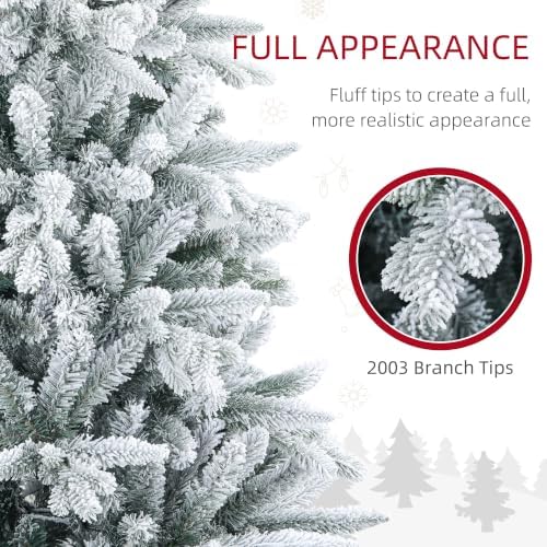 HOMCOM 8ft Snow Flocked Artificial Christmas Tree Hinged Xmas Tree Green