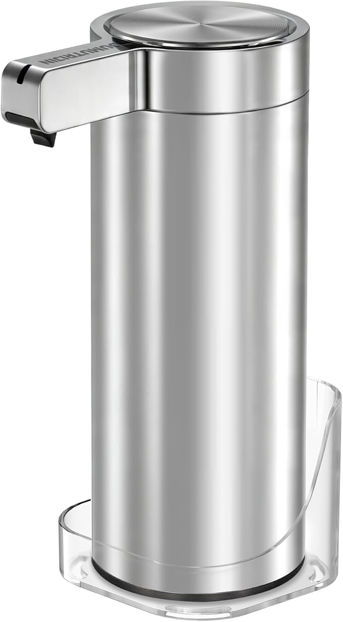 Touchless Automatic Soap Dispenser Stainless Steel with Sensor Infrared 9 oz Electric IPX5 Waterproof USB-C Charging Motion Sensor for Kitchen & Bathroom (Silver)