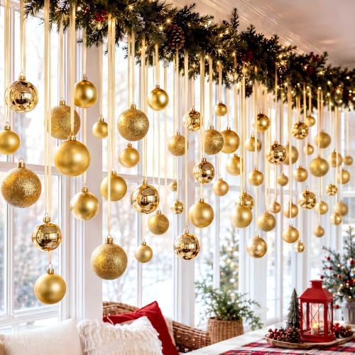 Halloscume 78 Pcs Christmas Ball Ornaments Ceiling Hanging Decor, Beige