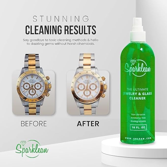 SPARKLEAN Jewelry Cleaner Spray 8oz · Everyday Home + Ultrasonic-Compatible · Safe on Gold, Silver, Diamond, Pearl · Anti-Fog Eyeglass + Lens Spray · Ammonia-Free pH-Balanced · Made in USA Since 2003