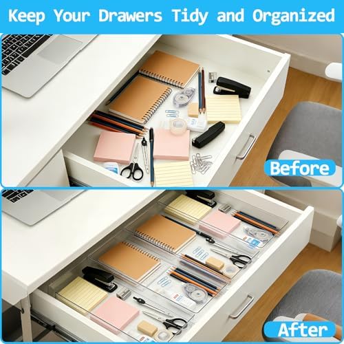 Manalete 31 Pcs Clear Plastic Drawer Organizer, Makeup & Vanity Organizer